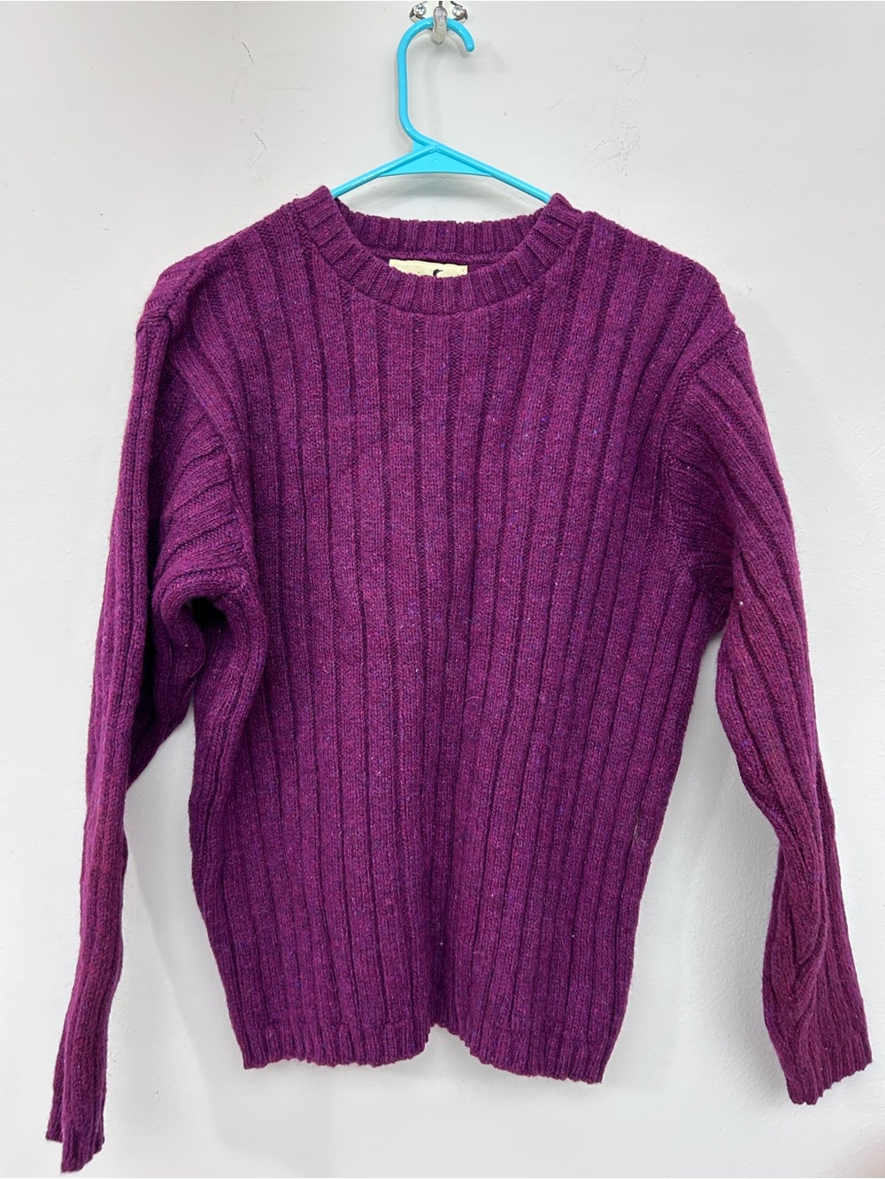 Winona Knits Vintage Wool Classic Ribbed Crewneck Sweater — Deep Plum Size L